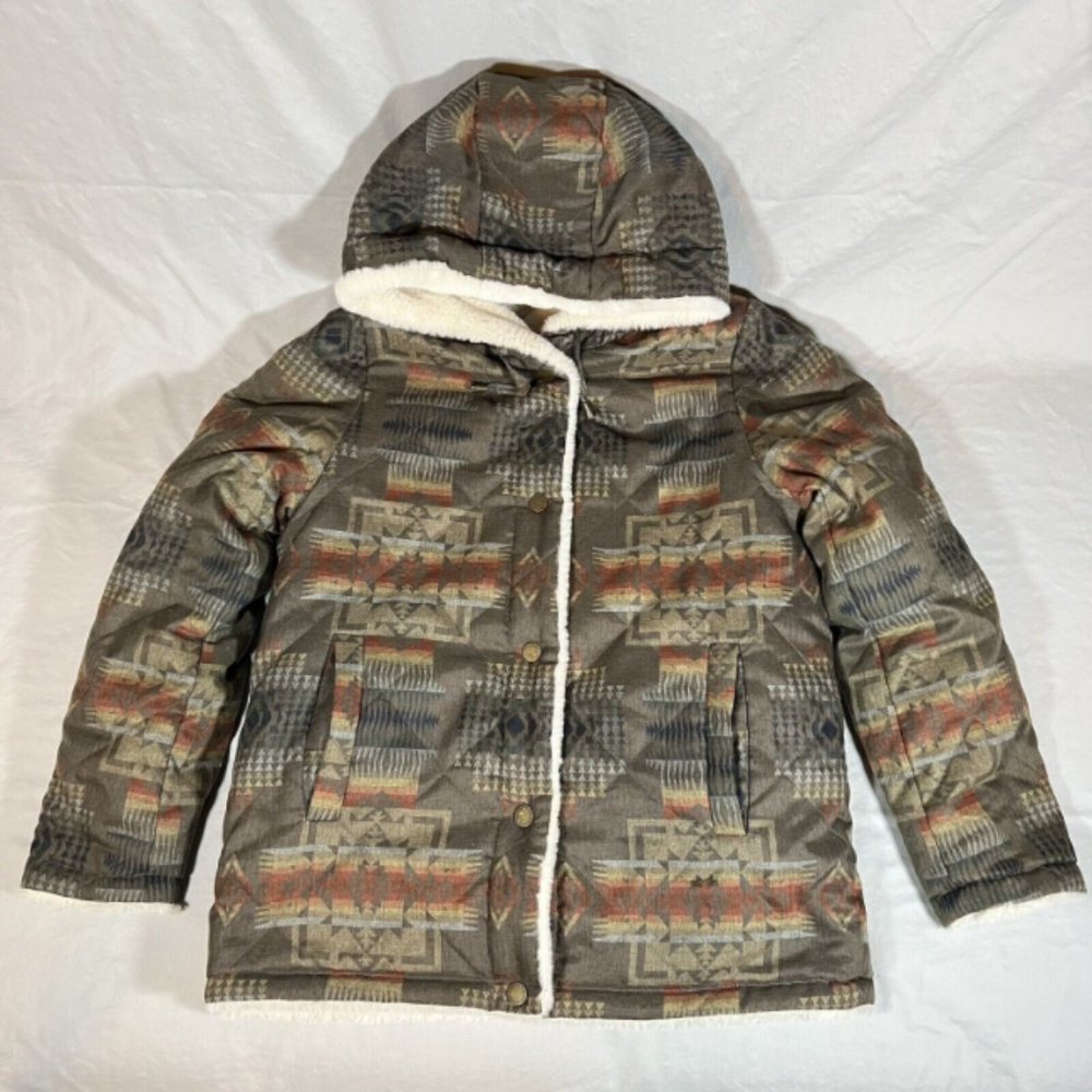 Pendleton Women's Reversible Faux Fur Aztec Printed Coat Jacket Small Cream